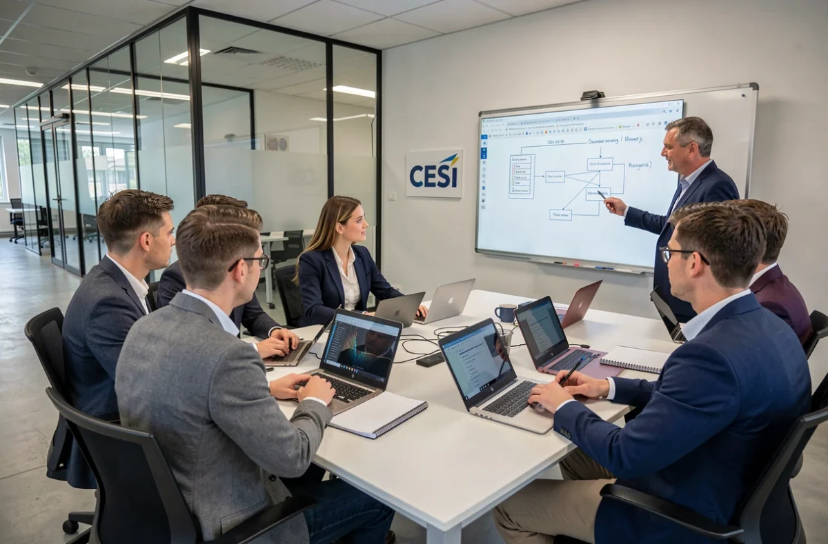 Professionnels en formation continue suivant un cours d'ingénierie informatique à l'école CESI de Dijon