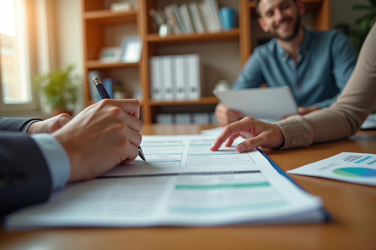Étudiant remettant un formulaire à un agent scolaire souriant