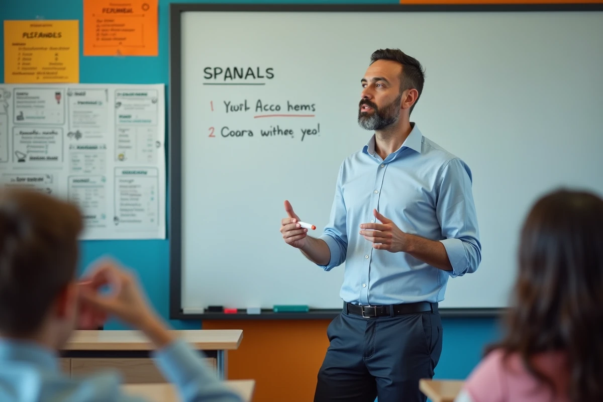 Professeur explique la grammaire espagnole en classe