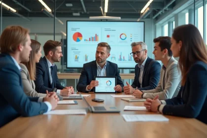 Groupe de professionnels en réunion dans un bureau moderne