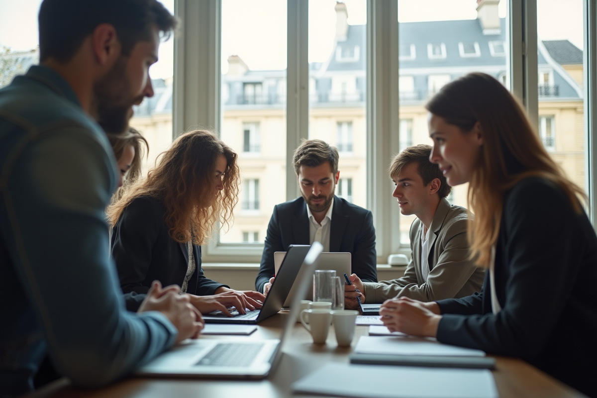 Jeune equipe professionnelle dans un bureau parisien lumineux