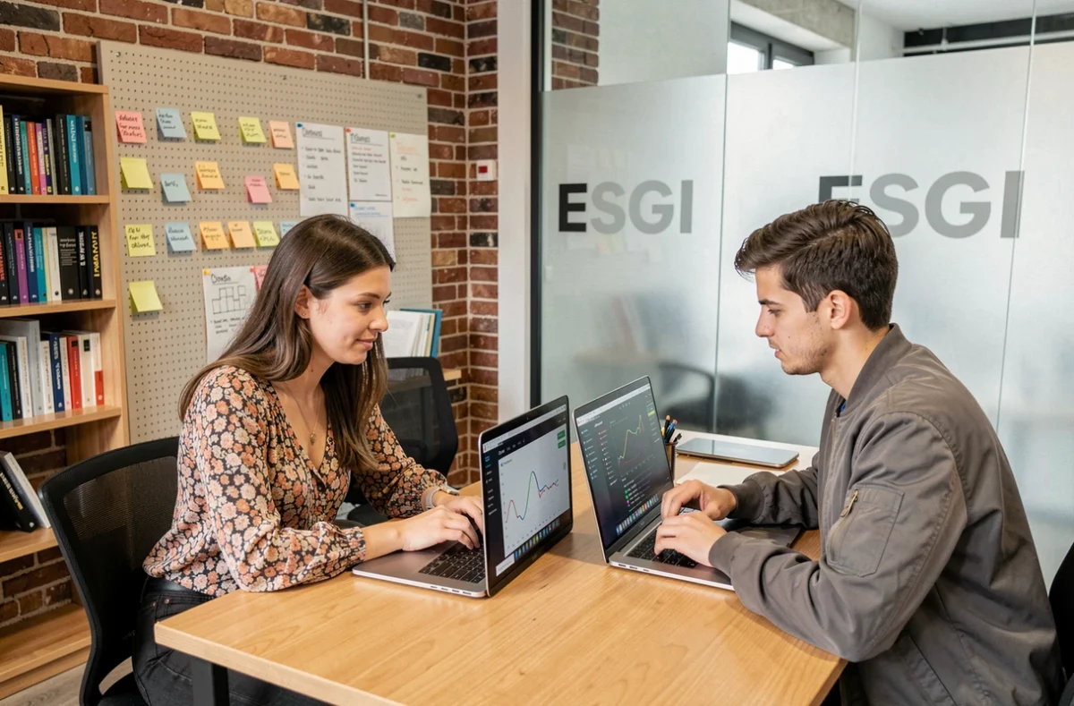Étudiants collaborant sur un projet de data science dans les locaux de l'ESGI Dijon, école spécialisée dans les métiers du numérique