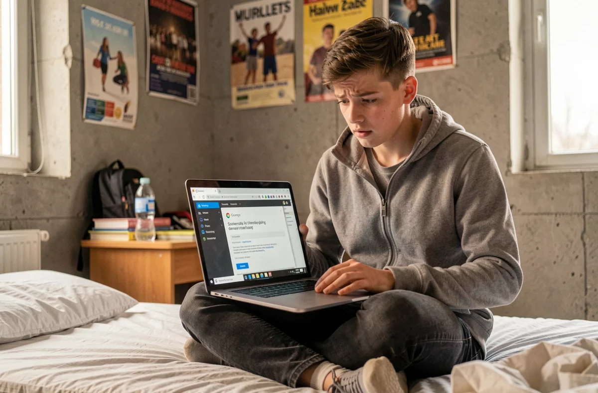 Étudiant en résidence universitaire consultant une erreur de connexion au portail Eduservices sur son laptop
