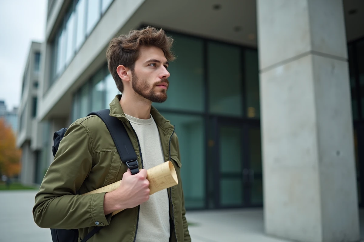 Jeune étudiant francophone devant un campus universitaire moderne, consultant une carte pour choisir parmi les meilleures universités accessibles en 2026