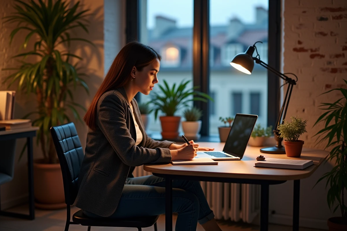 Jeune femme en blazer studieuse à Paris