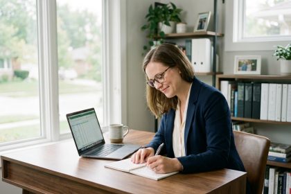 Femme attentive dans un bureau moderne et lumineux