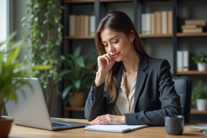 Femme en bureau moderne prenant des notes avec concentration