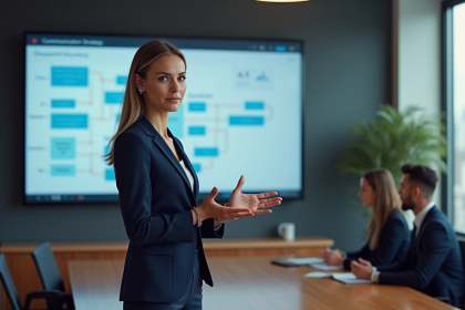 Femme d'affaires présentant une stratégie de communication