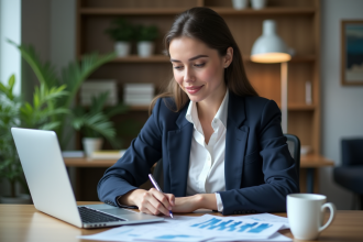 Femme d'affaires en réunion dans un bureau moderne