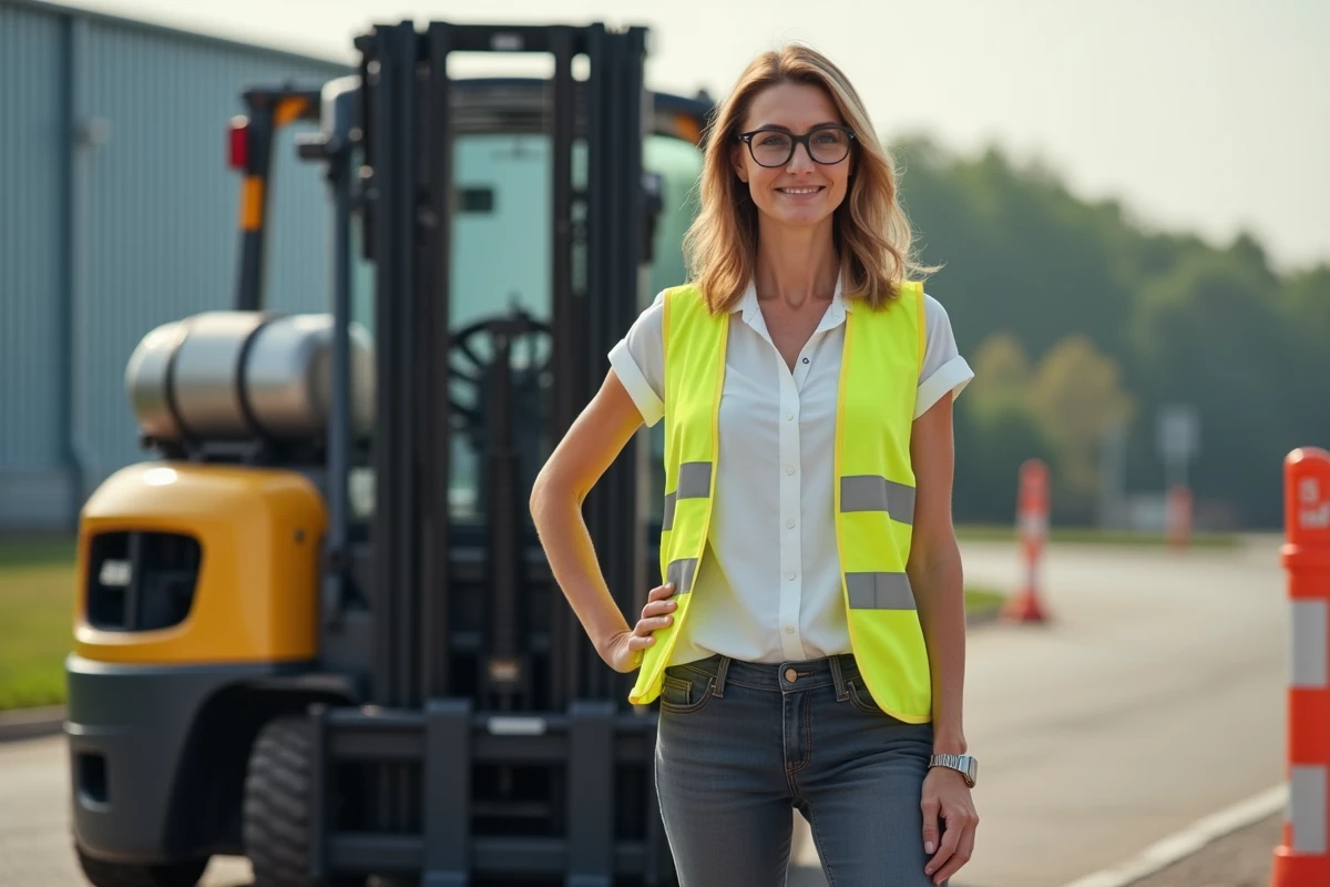 Femme avec gilet de sécurité près d