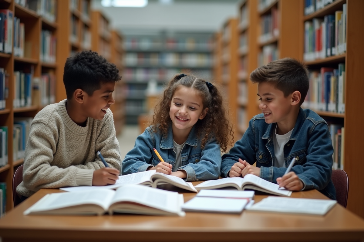 Trois adolescents travaillant ensemble sur des exercices d