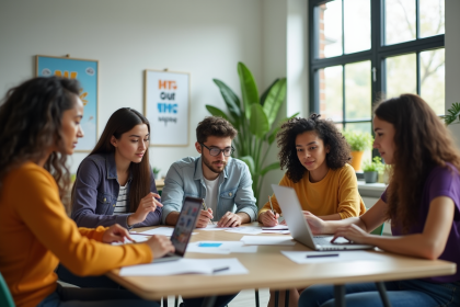 Jeunes adultes travaillant ensemble dans une salle moderne