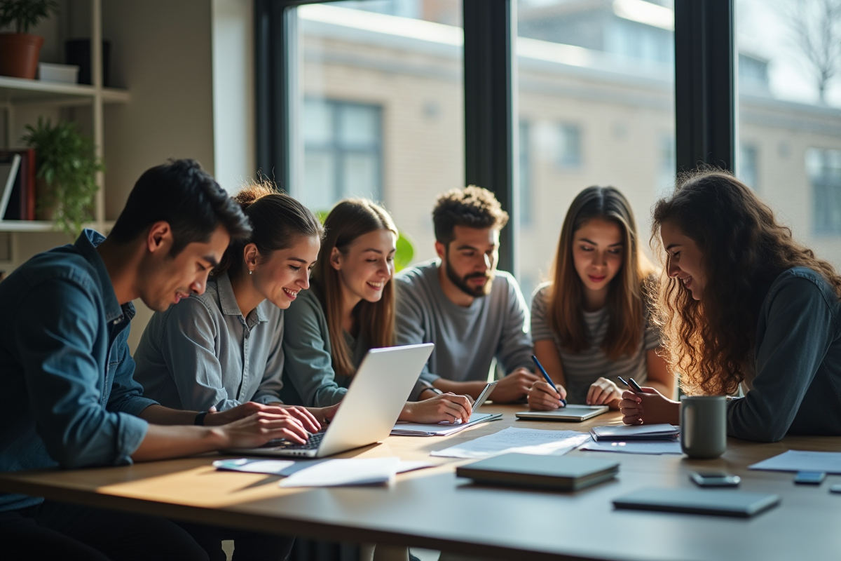 Groupe de jeunes professionnels dans un espace de coworking moderne