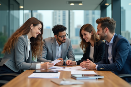Groupe de professionnels en réunion dans un bureau moderne