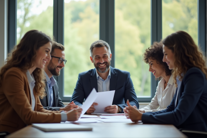 Groupe de professionnels publics en réunion en journée