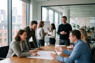 Groupe diversifié en réunion de travail en entreprise