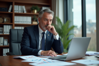 Homme d'affaires en costume regardant une matrice de décision