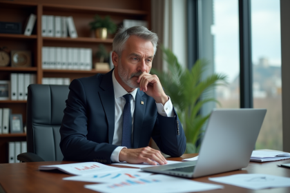 Homme d'affaires en costume regardant une matrice de décision