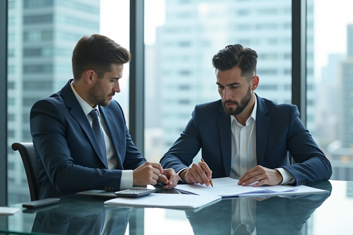 Jeune homme d'affaires en costume bleu dans un bureau moderne