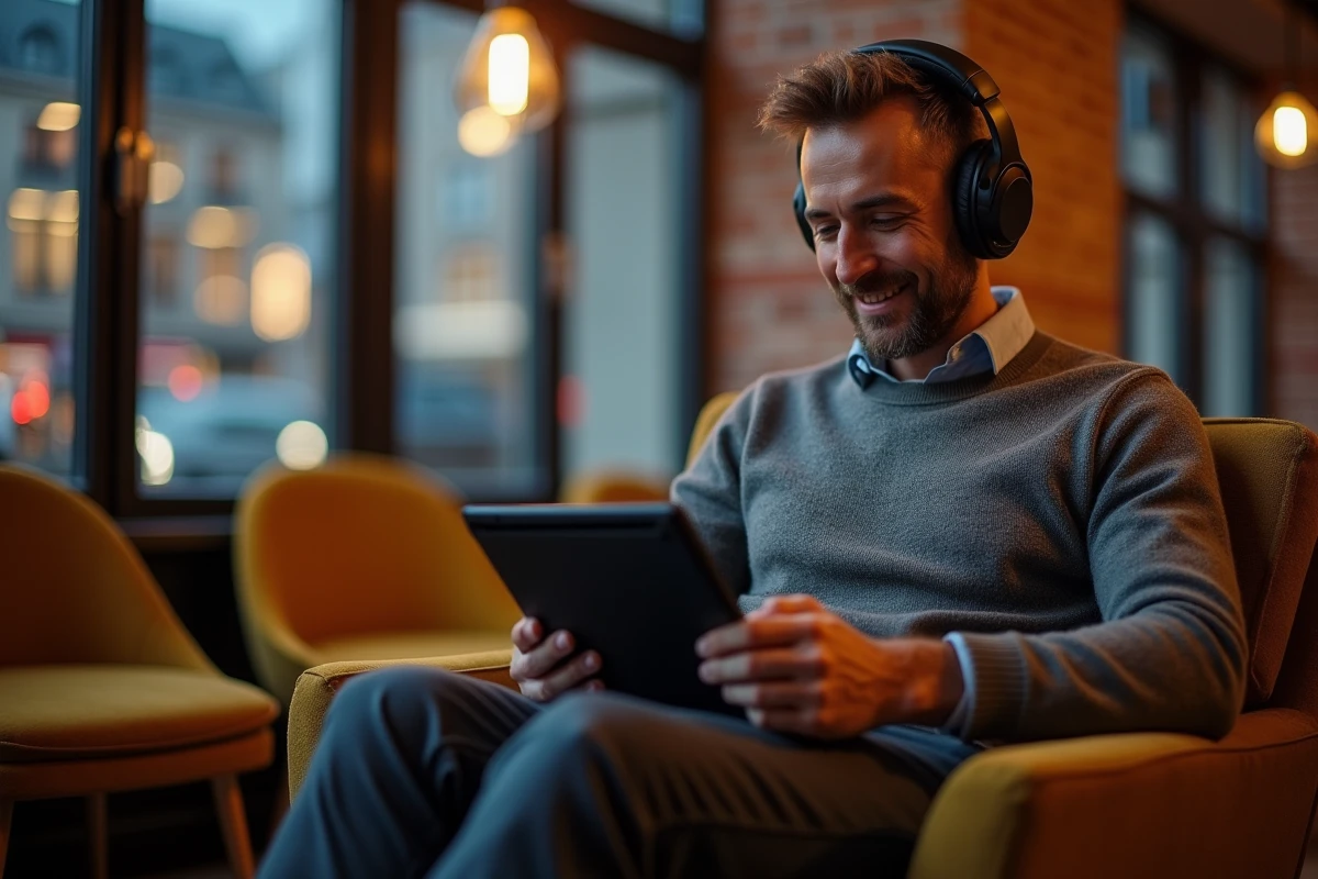 Homme détendu travaillant dans un coworking parisien