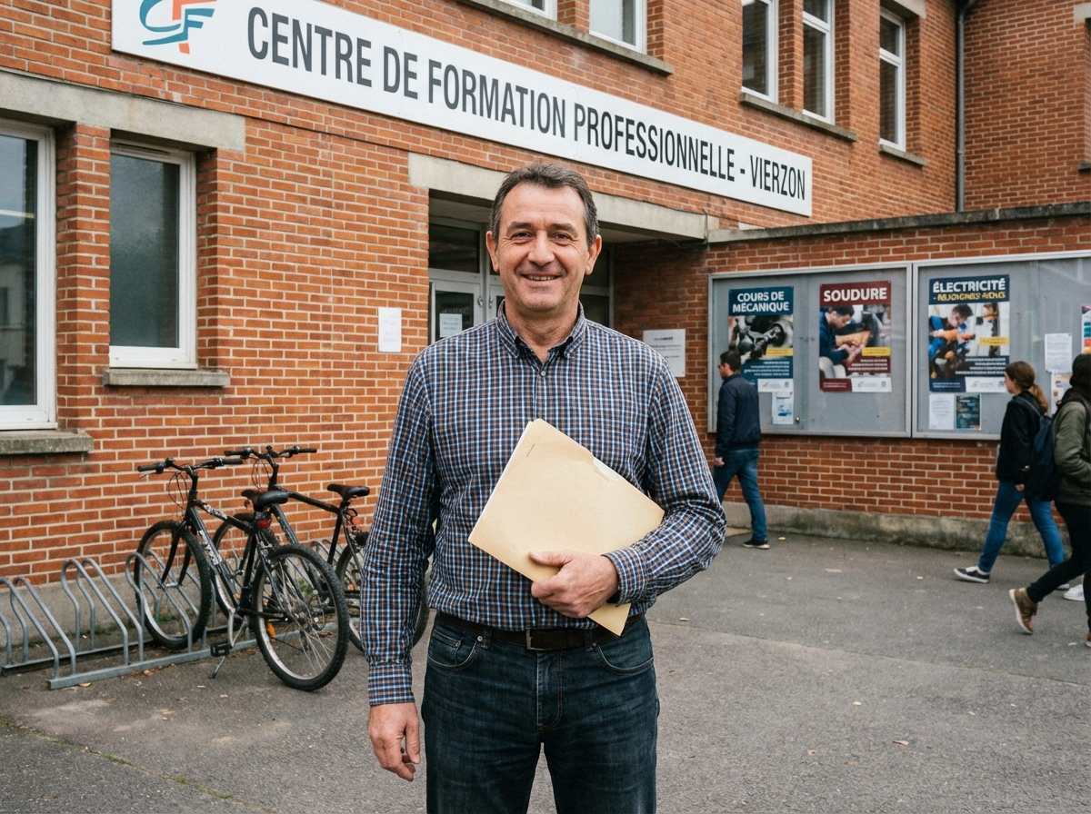 Homme confiant devant centre de formation à Vierzon