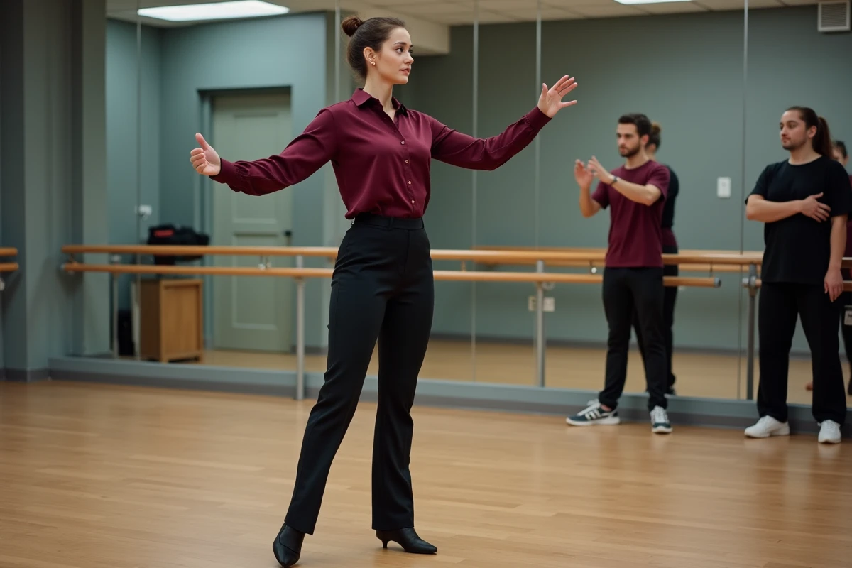 Instructrice de danse Madison montrant les pas de base à des adultes en studio avant un mariage