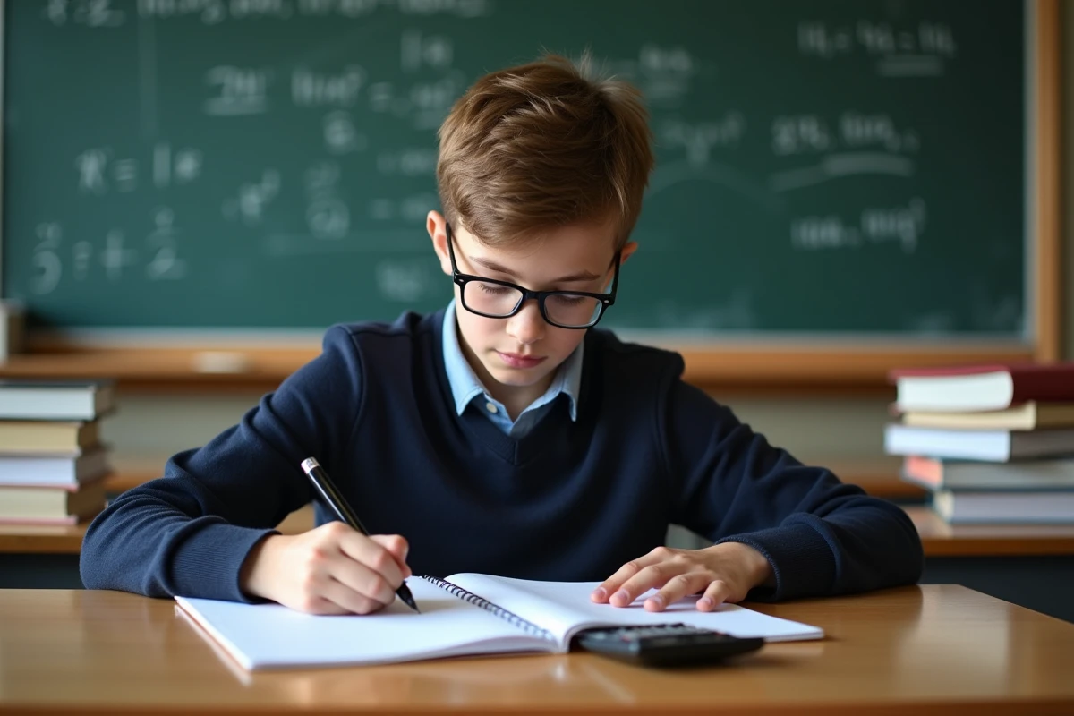 Jeune garçon concentré en classe de mathématiques
