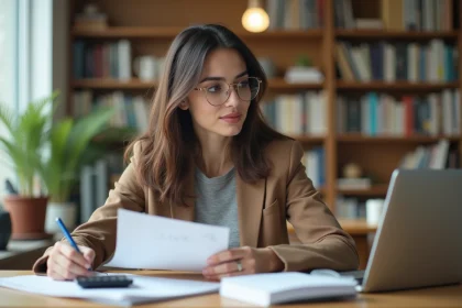 Jeune femme au bureau en tenue smartcasual