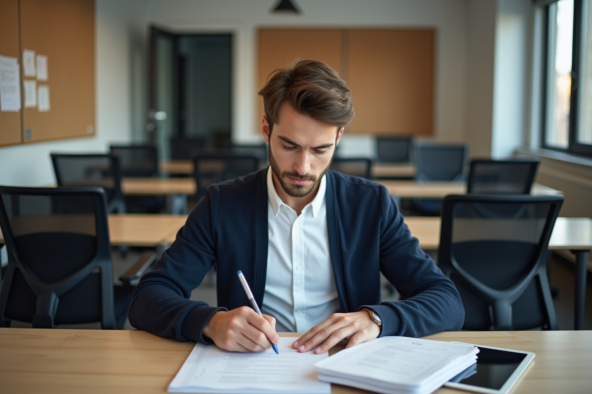 Jeune homme remplissant un formulaire d evaluation