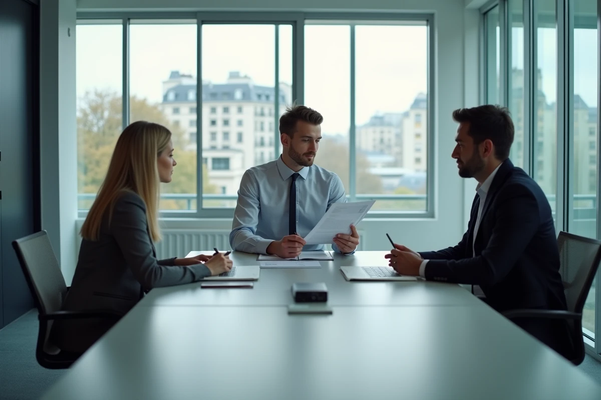 Jeune homme présentant son portfolio à des recruteurs