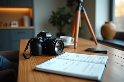 Photographe débutant vérifiant ses réglages d'appareil photo