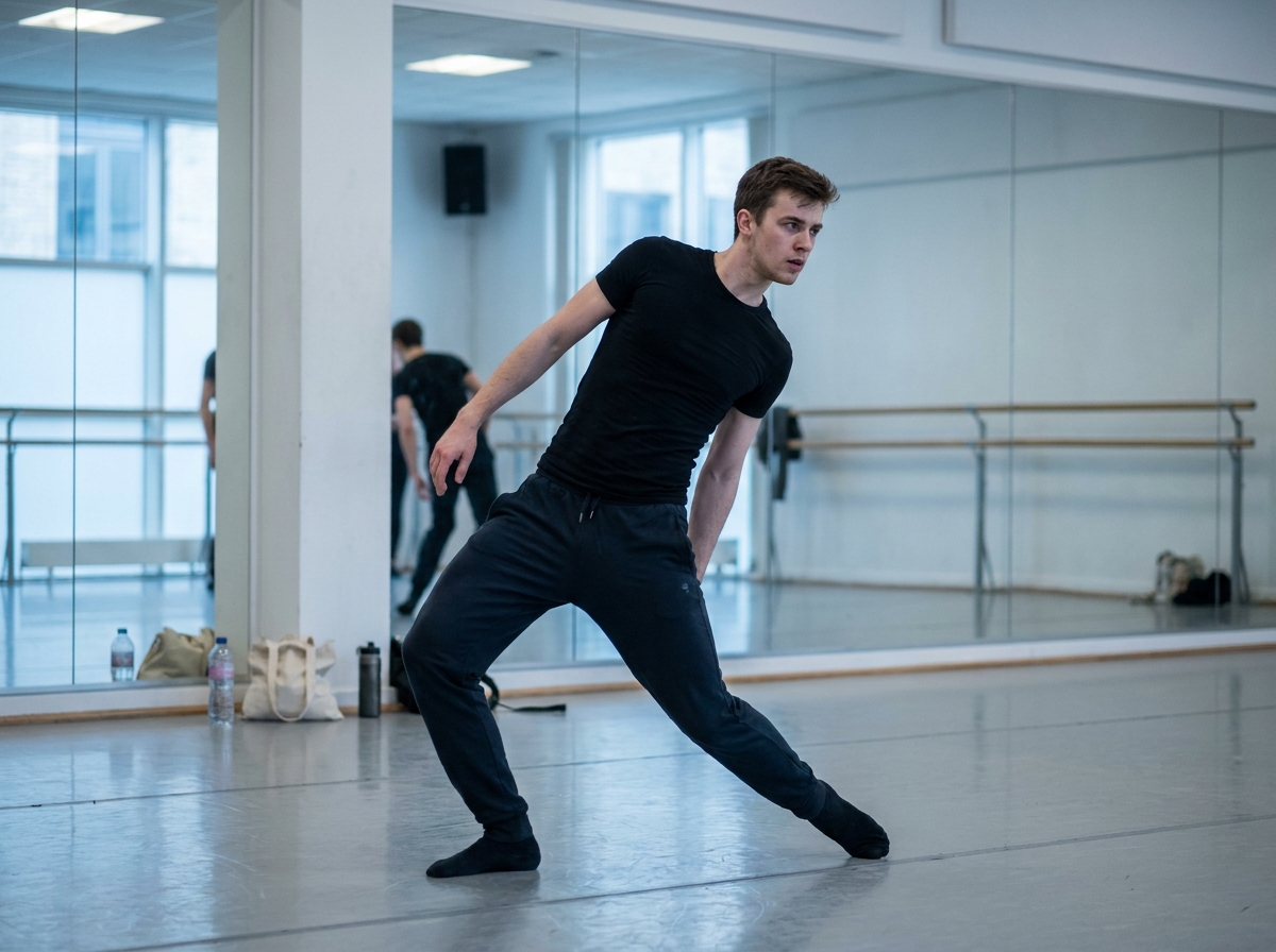 Jeune homme en cours de prépa artistique dans une salle de répétition professionnelle pour les métiers du spectacle