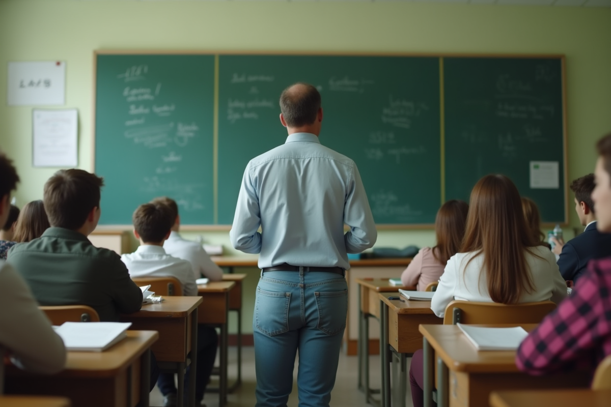 Professeur en classe avec élèves distraits et désengages