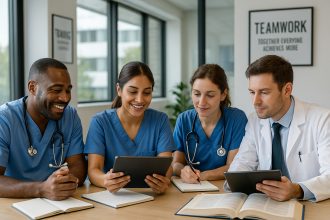 Groupe de professionnels de santé en formation moderne