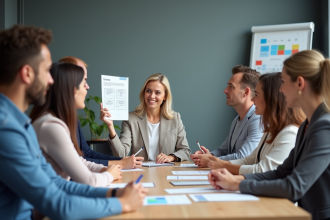 Groupe de professionnels en réunion formation