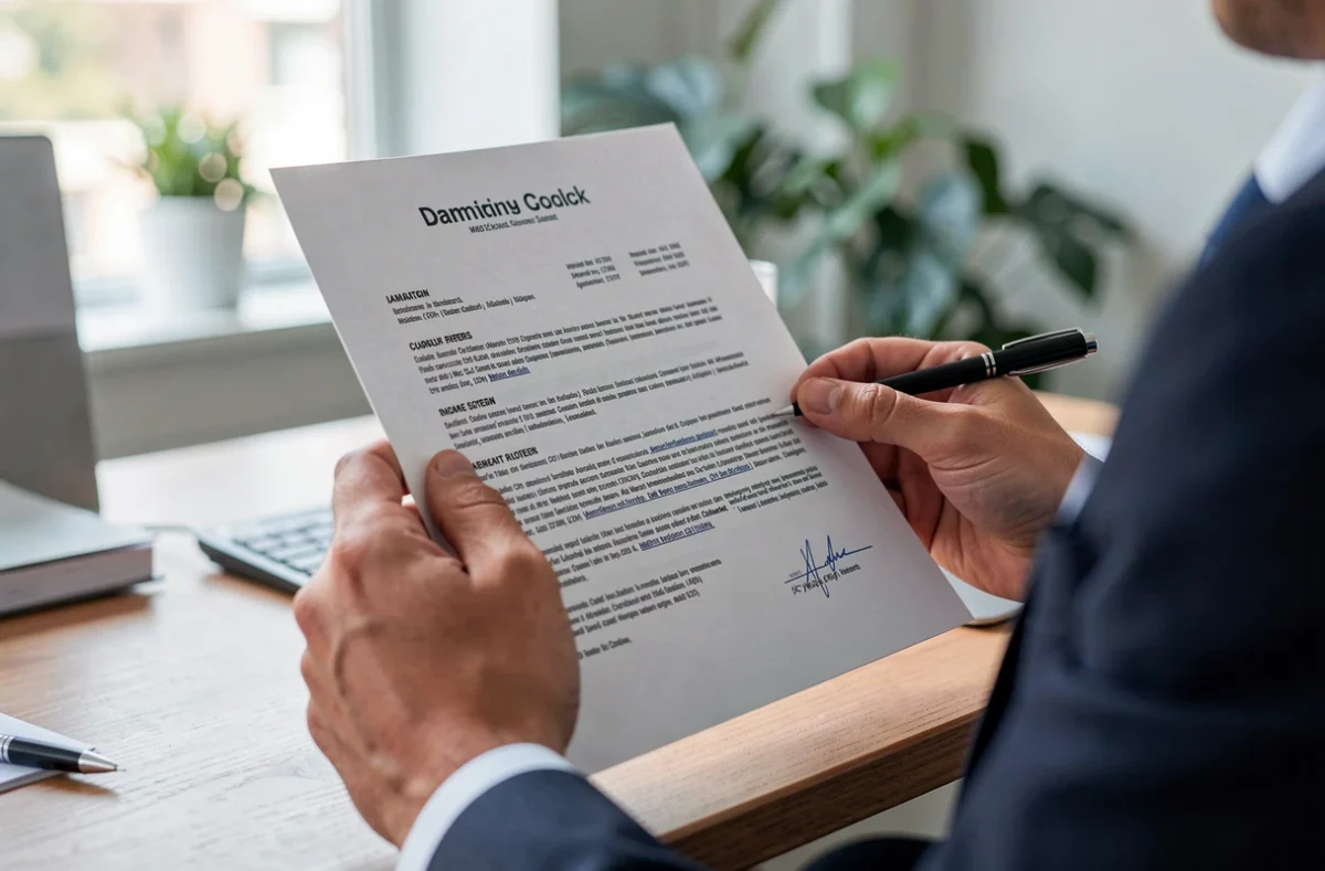 Un recruteur parcourt un CV d'une page